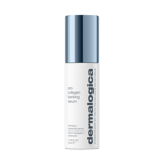  Pro-Collagen Bankserum-Flasche auf grünem Hintergrund.